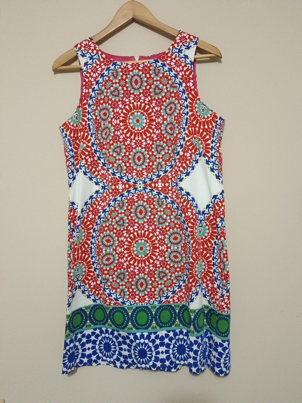London Times Boho Kaleidoscope Print Sleeveless Shift Dress Size 10